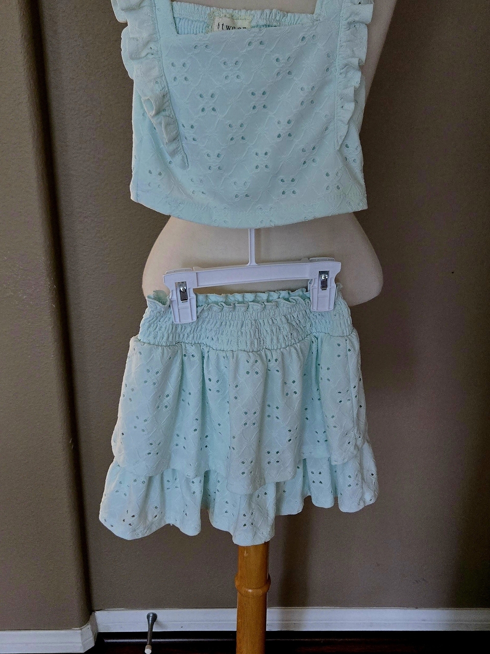 Btween Mint Eyelet Tiered Mini Skirt